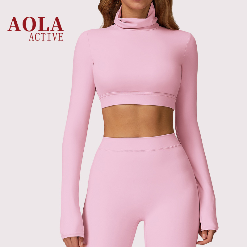 Tight Long Sleeves Gym Fitness Clothes Slim Sports Running Comfortable High Collar Backless Pilates Top for Women