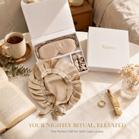 Ensemble cadeau 3-en-1 de luxe en soie de mûrier 100% : bonnet de nuit, masque pour les yeux et chouchou – Soin capillaire en soie pour dormir, voyager, hôtel, cadeau
