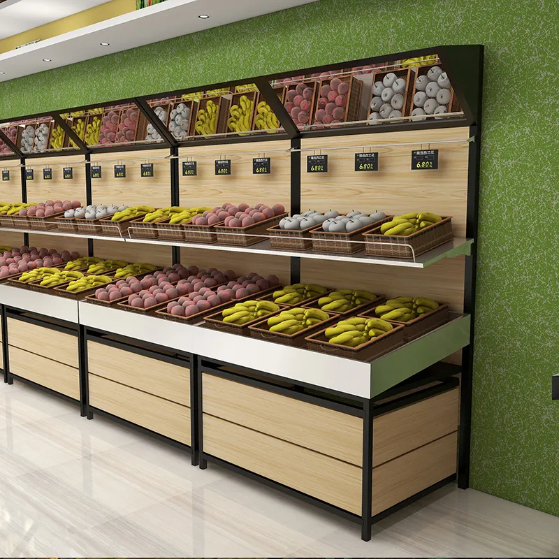 Systèmes de supports d'étagère de stockage de supermarché de fruits et légumes pour le présentoir de légumes et de fruits de magasin avec le stockage