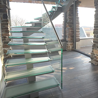 Bâtiment de maison préfabriqué appartement intérieur petit escalier personnalisé en forme de L en verre trempé flottant escalier droit