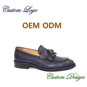 Mocasines de Vestir <span class=keywords><strong>Azul</strong></span> Marino de Alta Gama, Mocasines de Cuero Pintados a Mano con Borlas - Product Image 1