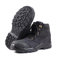 Bottes de sécurité hivernales à embout d'acier en cuir véritable mi-montantes avec semelle extérieure en PU/caoutchouc anti-perforation pour la construction et l'usine