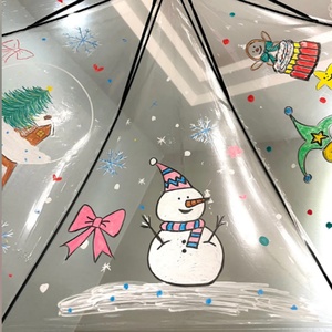 Christmas Printed Transparent Straight Semi-Automatic Modern <b>Umbrella</b> Christmas Tree Snow Man Deer Gingerbread Pattern Adults - Product Image 5