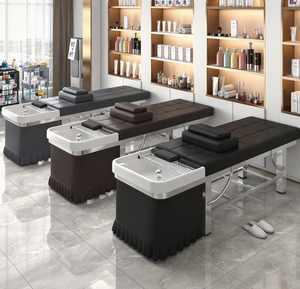 Table de lavage noire pour salon de coiffure avec cadre en acier inoxydable, station de lavage de cheveux pour institut de beauté - Product Image 4