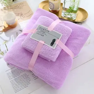 Conjunto de toalhas de banheiro luxuosas e macias, conjunto de toalhas para presente, coral, toalha de banho, lã