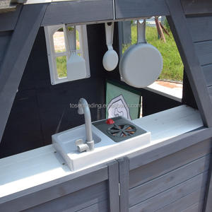 Maisonnette de jeu extérieure en bois gris foncé de qualité supérieure avec cuisine de jeu, cheminée, fenêtre de service et jardinière pour des jeux imaginatifs - Product Image 6