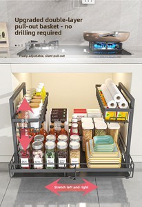 Organisateur de placard coulissant à 2 niveaux, extensible, pour <span class=keywords><strong>sous</strong></span> l'évier, <span class=keywords><strong>panier</strong></span> de <span class=keywords><strong>rangement</strong></span> multifonction coulissant pour la maison, la cuisine et la salle de bain - Product Image 3