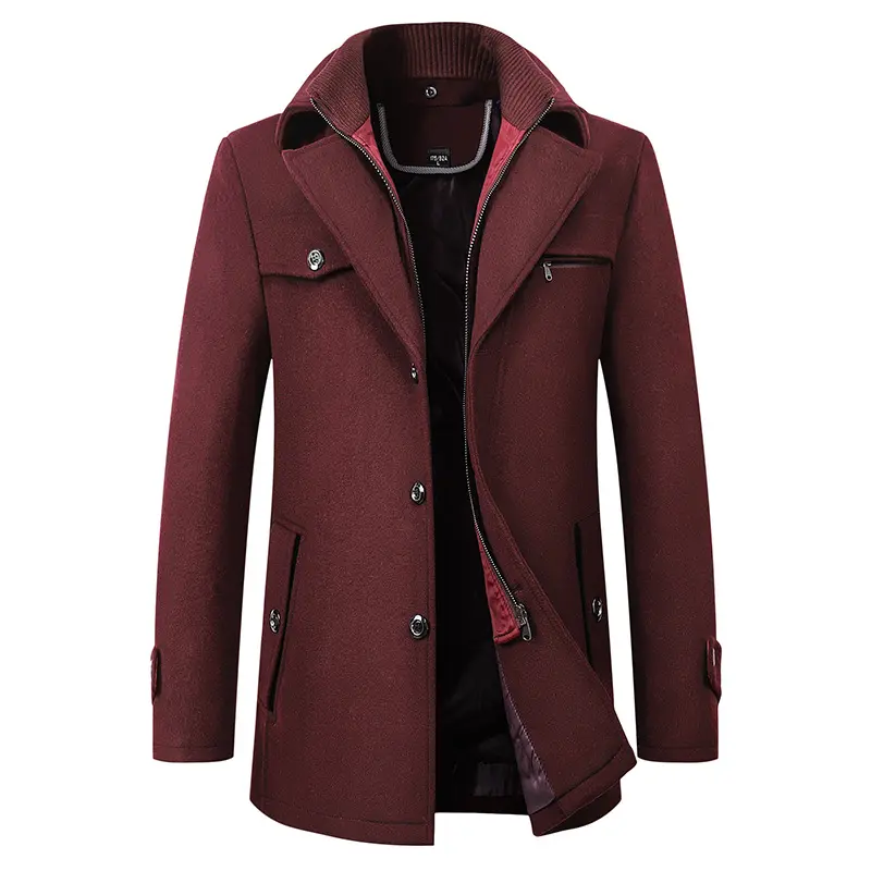 Leving wholesale autumn and winter woolen men's casual overcoat men's multi-pocket design thickened warm long coat