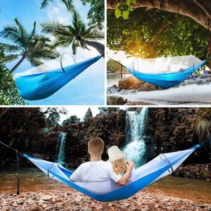 Woqi Grade Camping Balançoire Ensemble <span class=keywords><strong>de</strong></span> hamac d'extérieur pour adultes Lit <span class=keywords><strong>de</strong></span> voyage en nylon ripstop avec moustiquaire pour se détendre - Product Image 4