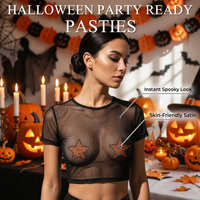 Cache-tétons sexy en satin orange avec motif toile d'araignée pour Halloween, autocollants adhésifs jetables pour poitrine, idéaux pour les soirées rave