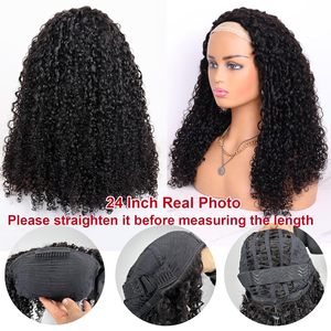 Demi-perruque 3 en 1 Afro Kinky Curly Human Hair Wear & Go Drawstting Band Seamless Clip Ins Wig Pas besoin de colle Flip Over Half Wigs - Product Image 5