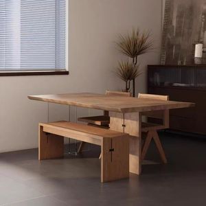 โต๊ะอาหารไม้เนื้อแข็งทรงสี่เหลี่ยมผืนผ้า ดีไซน์แผ่นไม้ขนาดใหญ่ แข็งแรง ทนทาน สำหรับห้องรับประทานอาหาร - Product Image 2