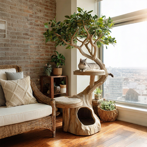 Arbre à chat tout-en-un : structure d'escalade compacte pour petits espaces, idéal pour les grands chats, plateforme de saut multi-niveaux, nid pour chat inclus. - Product Image 6