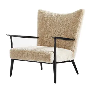 Pull Up Shearling Lounge Chair metà secolo poltrona in legno pelle di pecora Chaise Lounge Accent Chair Luxury