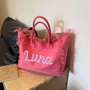 Sacs fourre-tout en toile à franges tendance pour la plage, broderie personnalisée du nom, couleurs variées, cadeaux décontractés pour mariage, enterrement de vie de jeune fille, voyage - Product Image 2