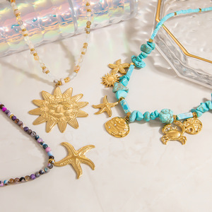 Collar de cuentas de piedra natural estilo retro francés, serie Océano de Playa, con colgante y cadena para clavícula, joyería transfronteriza europea y americana - Product Image 3