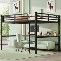 Lit superposé en acier avec bureau et garde-corps/échelle pour adultes/enfants/adolescents, idéal pour appartements et hôtels, bureau noir