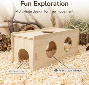 <span class=keywords><strong>Maison</strong></span> en bois pour hamster, tunnel, plateforme, décor, cachette, trou de ventilation, rampe en bois naturel pour hamsters nains, souris, gerbilles - Product Image 3