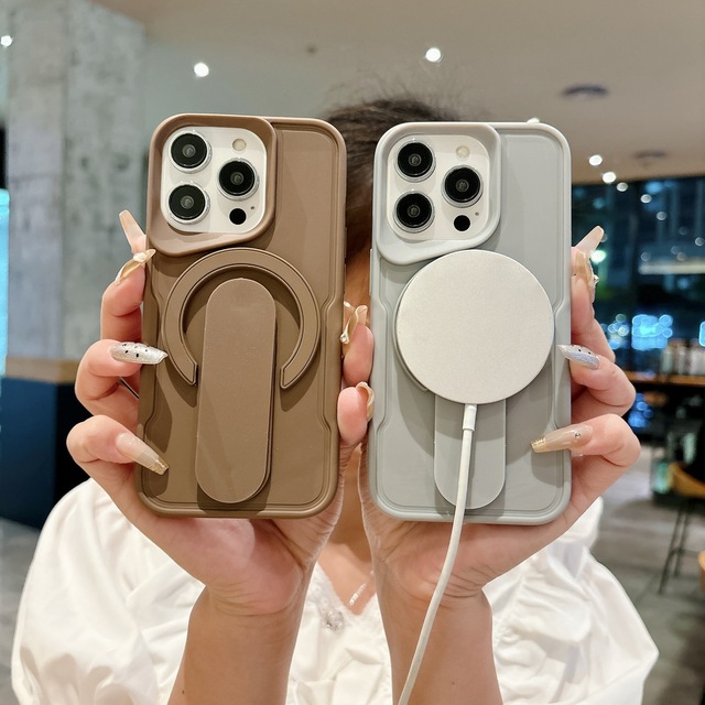 Wireless Charging Shockproof Cover Magnetic Silicone Case with Wristband Kickstand for iPhone 17 16 15 14 13 Pro Max