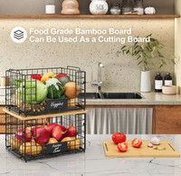 Best Verkopende Stapelbare Draadmand Met Bamboe Top Rechthoek Keukenblad Organizer Voor Groenten En Fruit