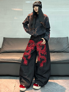 <span class=keywords><strong>Pantalones</strong></span> Vaqueros de Cintura Alta y Pierna Ancha, Estilo Hip Hop, Bordado Vintage Personalizado, Marca de Moda, Casuales y Versátiles <span class=keywords><strong>para</strong></span> Mujer - Product Image 2