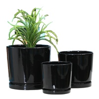 Pot de fleurs en céramique noir, couleur unie, avec plateau, jardinière intérieure, vente en gros d'usine, livraison directe