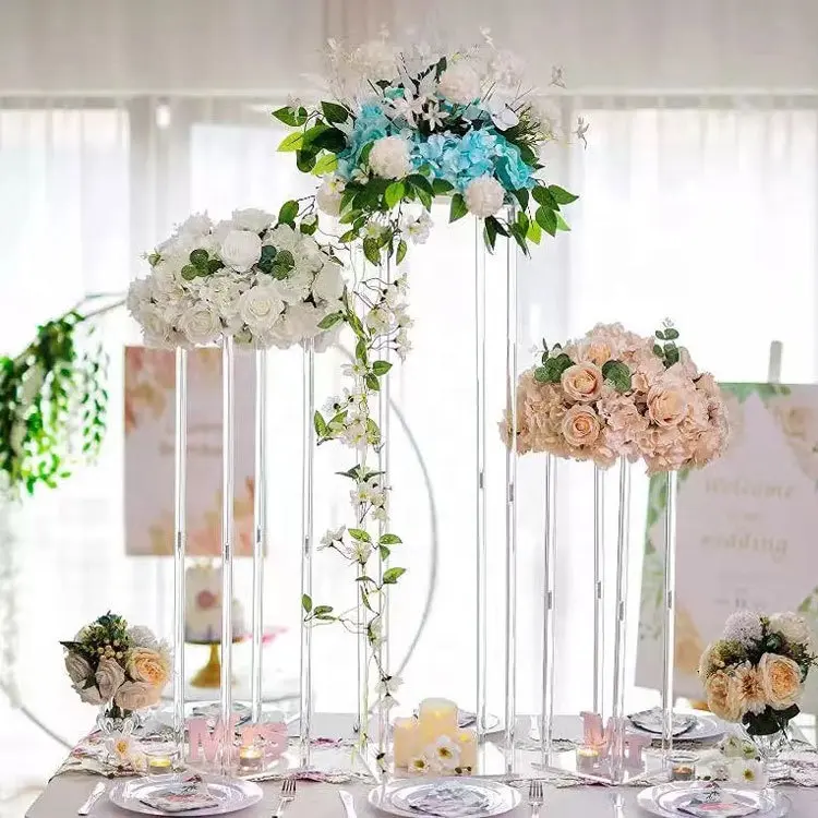 Soporte cuadrado de flores de acrílico transparente, decoraciones de mesa, soportes de exhibición de flores de cristal para bodas, centros de mesa
