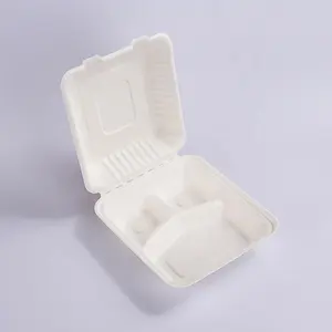 8 inch Biodegradable Disposable Paper Clamshell Box Take Away Food Storage Box