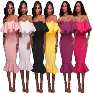 Vestido informal de otoño para mujer, de talla grande, con hombros descubiertos, diseño de volantes, artículo de comercio electrónico transfronterizo Sexy, deseo de <span class=keywords><strong>Amazon</strong></span> para Europa - Product Image 1