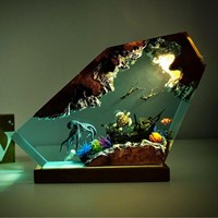 Nouvelle conception Lampe de table Océan Pieuvre géante et couple de plongeurs Lumière LED artistique de nuit pour cadeau d'anniversaire d'été