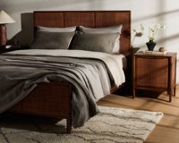 Lit plateforme moderne en rotin de luxe léger, cadre de lit en bois avec panneaux en cannage, mobilier de chambre à coucher, lit double en bois massif durable
