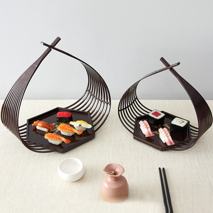 Plat de service hexagonal portable à double compartiment, assiette à fruits et à sushis, panier alimentaire pour hôtel et restaurant, panier à collations pour cuisine japonaise - Product Image 3