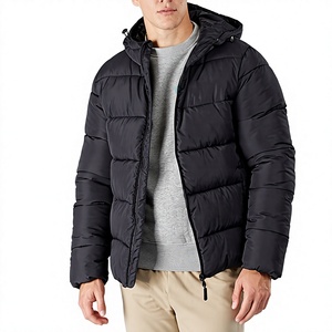 Blouson matelassé d'hiver pour homme, épais, imperméable, écologique, avec logo sur le devant, fermeture éclair décontractée, couleur unie noire, coupe classique - Product Image 1