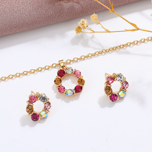 Mode féminine Ins couleur diamant ensemble de bijoux Occasion de mariage comprend circulaire pendentif collier boucle d'oreille personnalité tempérament - Product Image 4