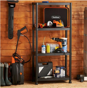 Heavy-Duty Boltless Assembly Black <strong>Plastic</strong> Four-Tier Rack <strong>Shelves</strong> Free-Standing and Stackable Display for <strong>Garage</strong> Storage - Product Image 6