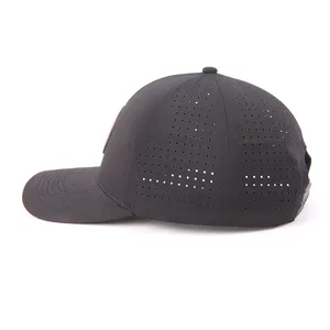 Gorra de béisbol de cuerda bordada de 5 paneles personalizada al por mayor, sombrero perforado impermeable con agujeros cortados con láser, sombrero deportivo perforado para papá