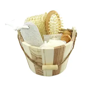 Thiết kế mới lạ sisal tắm sạch tắm đặt đay miếng bọt biển THÙNG GỖ Bath Set Bath Set sisal chăm sóc da mài công cụ