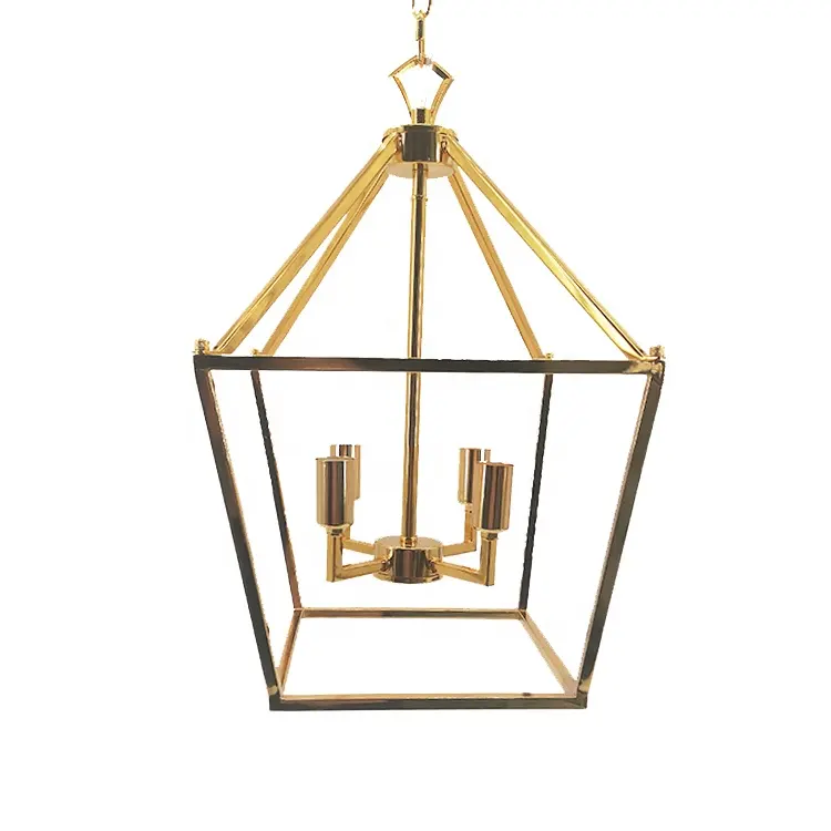 4 Bulb Lantern Lamp Gold Metal Classic Modern Fancy Chandelier Pendant Lighting for Kitchen Living Room