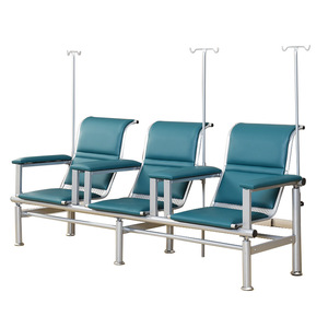 Silla de Infusión Oulang Furniture, Respaldo Alto, Cuero Azul, Estructura de Acero, Silla para Sala de Espera de Hospital con Reposabrazos y Soporte para Suero - Product Image 4