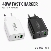 Pengisi Daya Dinding USB 40W PD20W Pengisian Cepat Dual 3Port USB+C QC3.0 Adaptor Pengisi Daya Ponsel