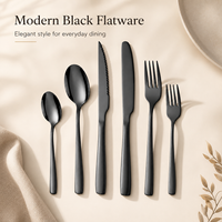 Cuillère, fourchette et couteau à steak modernes finition noire pour restaurant, hôtel, vente en gros, couverts en acier inoxydable