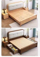 Lit de rangement pliable et extensible en bois massif pas cher avec tiroirs, design nordique moderne pour chambre à coucher