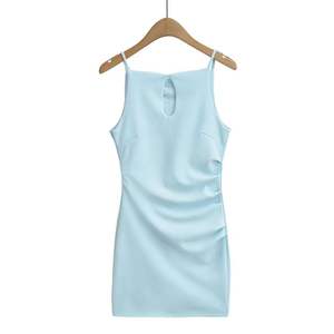 Vestido de Primavera Estilo Francés con Diseño Plisado Calado, Cintura Ajustada, Ajuste Ceñido a la Cadera, Antiestático, Sin Mangas, Cuello Alto - Product Image 3