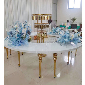 Table Ronde de Mariage FURUN en Acier Inoxydable Simple avec Pieds Dorés et Plateau Blanc, Grande Assemblage pour Décoration de Mariage, Vente en Gros - Product Image 1