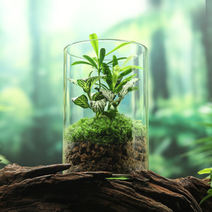 Decoración realista de mesa de té con musgo para sala de estar, estudio interior, adorno de escritorio, fácil de mantener como planta verde, pequeño regalo de cristal - Product Image 1