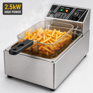 Friteuse électrique commerciale 2,5 kW en acier inoxydable à cuve unique, modèle de comptoir avec panier amovible pour restaurant - Product Image 1