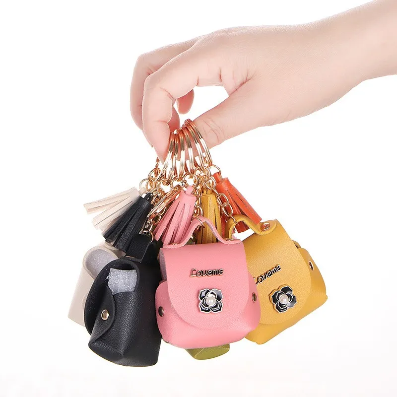 PU da Bluetooth tai nghe Ba Lô Túi Keychain màu hồng cam ô liu lưu trữ túi quà tặng khuyến mãi Móc Chìa Khóa Tai nghe Keyring