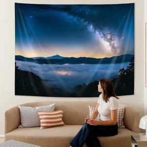 Tapiz de Poliéster con Diseño de Atardecer de Planetas Estrellados Púrpura, Decoración de Pared Lavable a Máquina, Tapiz Artístico para Pared, Venta al Por Mayor - Product Image 1