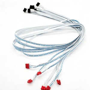 Kabel Harness Pita Datar Biru-Putih Kustom dengan Konektor Ganda Hitam/Merah Pabrikasi untuk Peralatan Rumah Tangga & Sistem Kontrol - Product Image 5