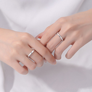 Venta al por mayor minimalista plata 925 joyería moissanita boda pareja anillo moda pareja conjunto regalos para su novio y novia - Product Image 2